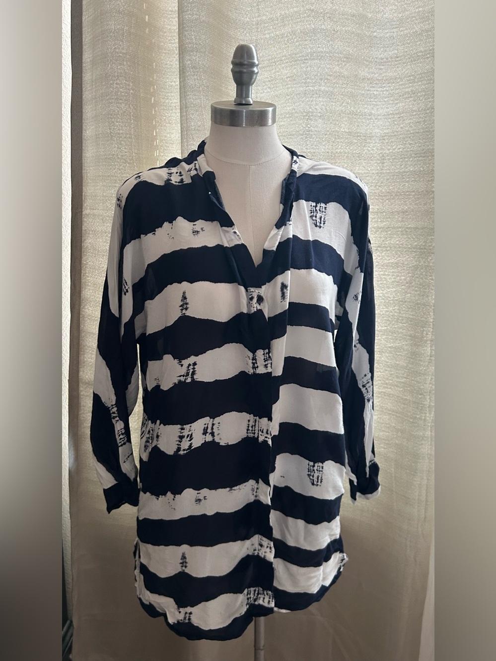 Masai Blue and white striped viscose tunic blouse With Pockets Size S